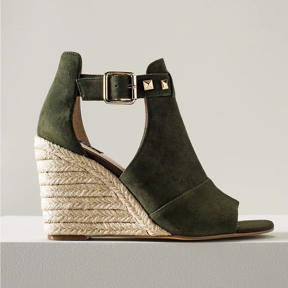 White House Black Market Shoes - White House Black Market Ryleigh Green Suede Studded Espadrille Wedge size 11